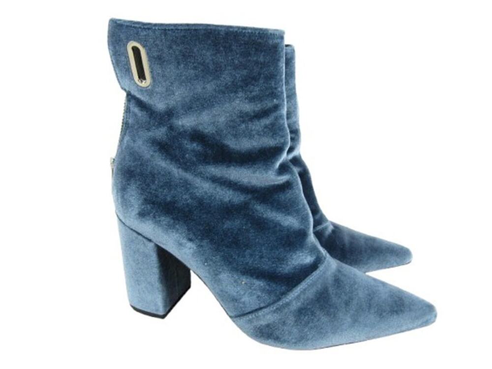 Self-Portrait x Robert Clergerie Karlit Dusty Blue Velvet Ankle Boots 37 US 6.5